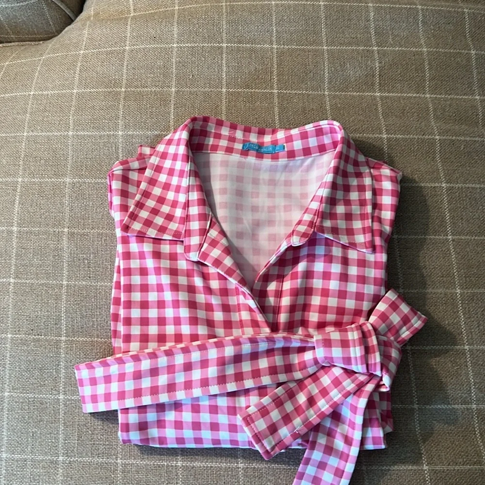 J. McLaughlin (2 dresses) Pink Gingham & Tan Check Shirt Dresses - Picture 9 of 10
